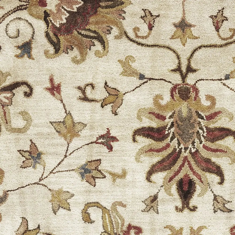 8' X 11' Champagne Red And Brown Wool Floral Medallion Hand Tufted Area Rug Homeroots Home Decor
