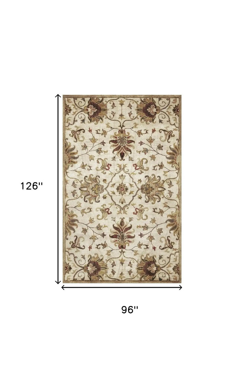 8' X 11' Champagne Red And Brown Wool Floral Medallion Hand Tufted Area Rug Homeroots Home Decor