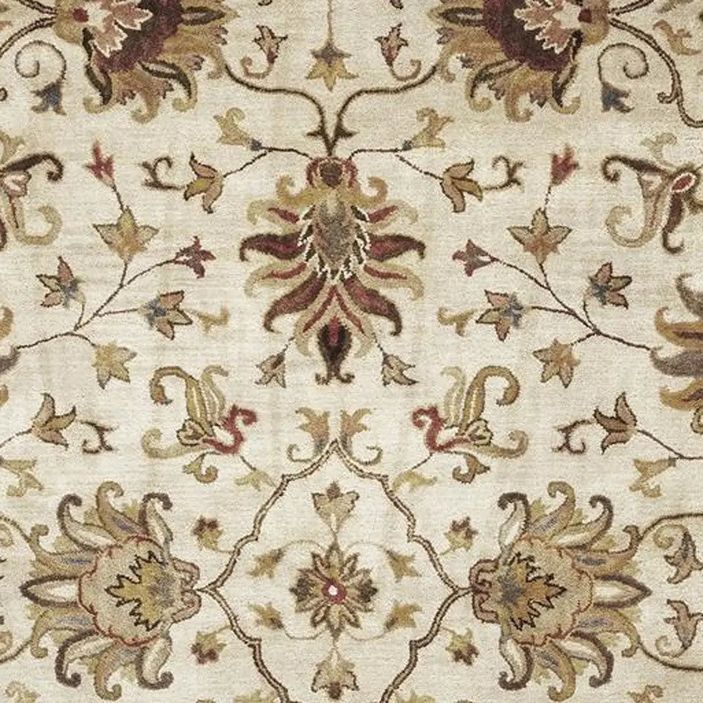8' X 11' Champagne Red And Brown Wool Floral Medallion Hand Tufted Area Rug Homeroots Home Decor