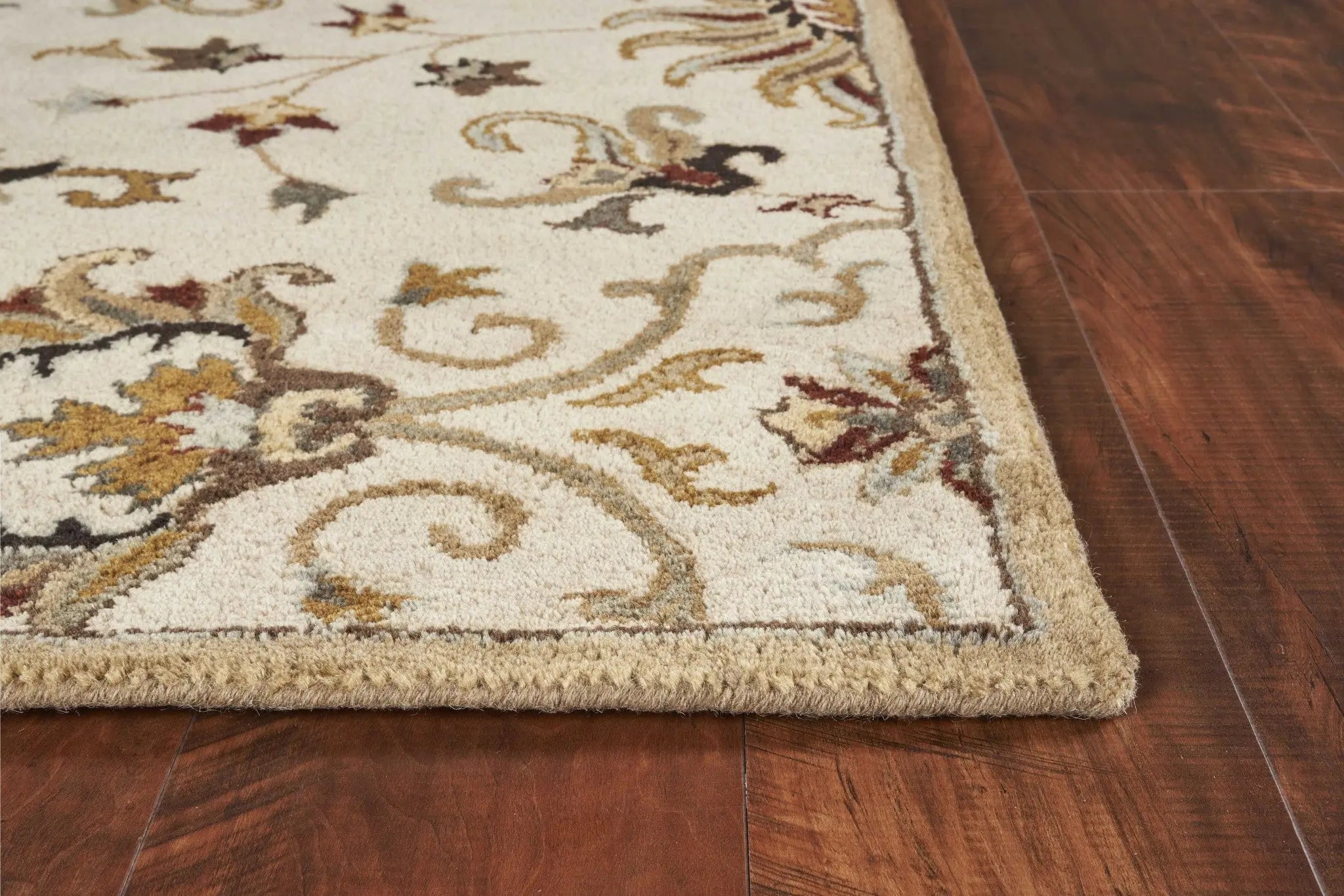 8' X 11' Champagne Red And Brown Wool Floral Medallion Hand Tufted Area Rug Homeroots Home Decor