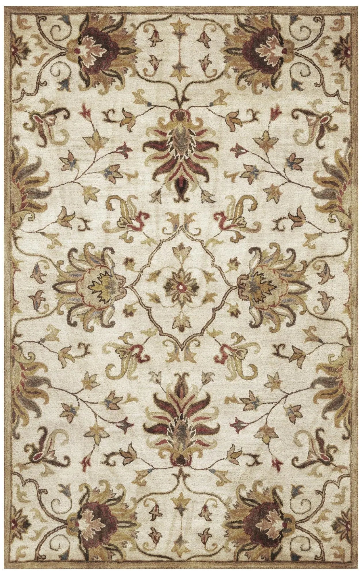 8' X 11' Champagne Red And Brown Wool Floral Medallion Hand Tufted Area Rug Homeroots Home Decor