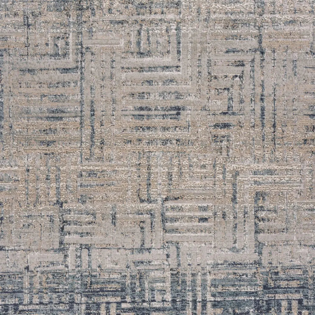 8' X 11' Cream Blue And Ivory Geometric Distressed Stain Resistant Area Rug Homeroots Home Decor