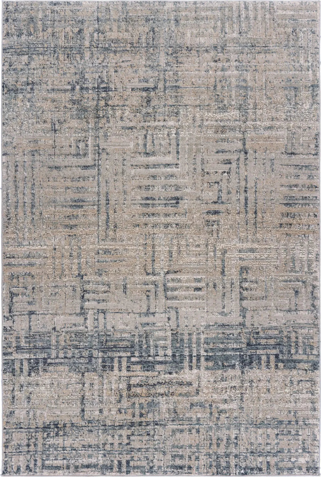 8' X 11' Cream Blue And Ivory Geometric Distressed Stain Resistant Area Rug Homeroots Home Decor