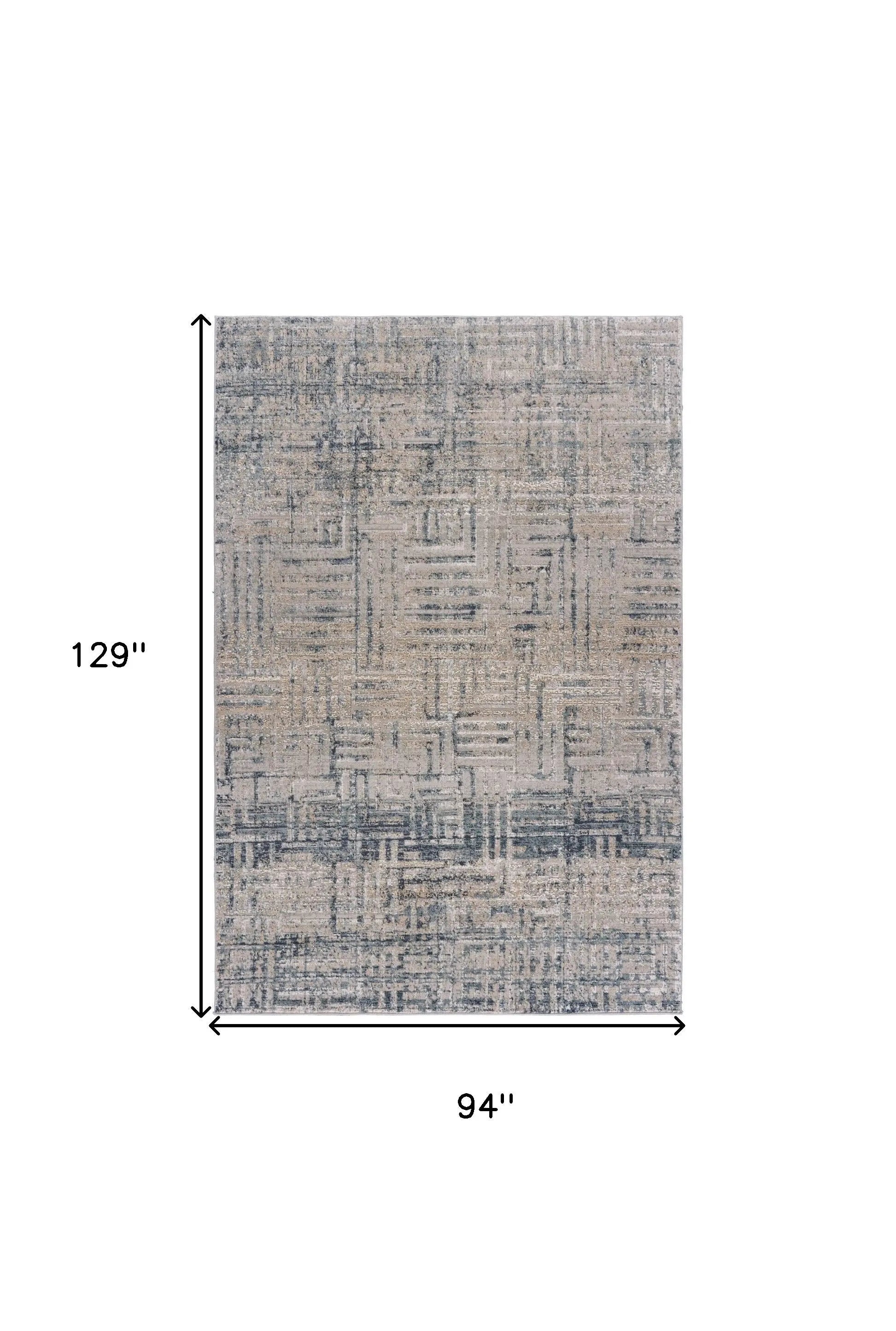 8' X 11' Cream Blue And Ivory Geometric Distressed Stain Resistant Area Rug Homeroots Home Decor