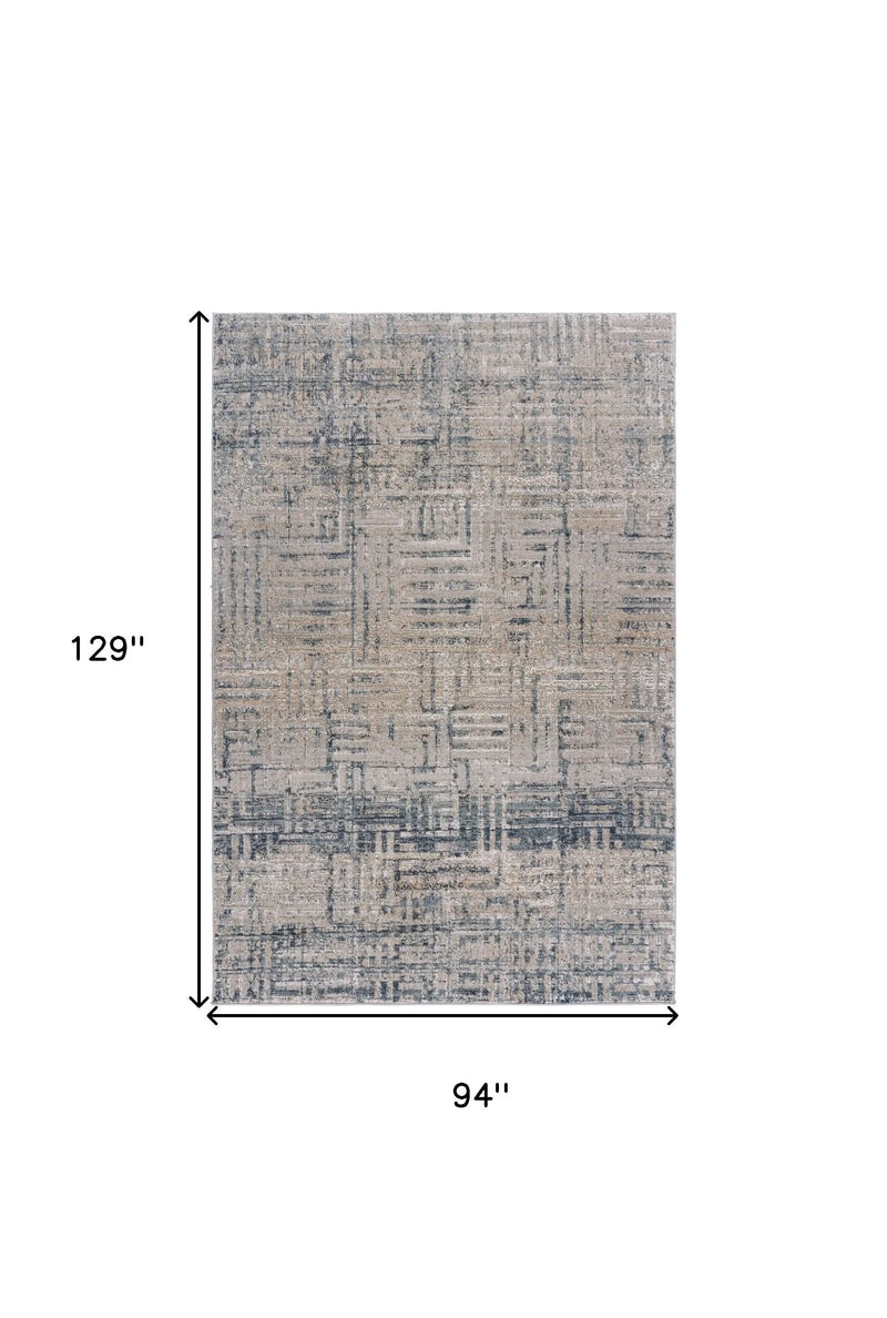 8' X 11' Cream Blue And Ivory Geometric Distressed Stain Resistant Area Rug Homeroots Home Decor
