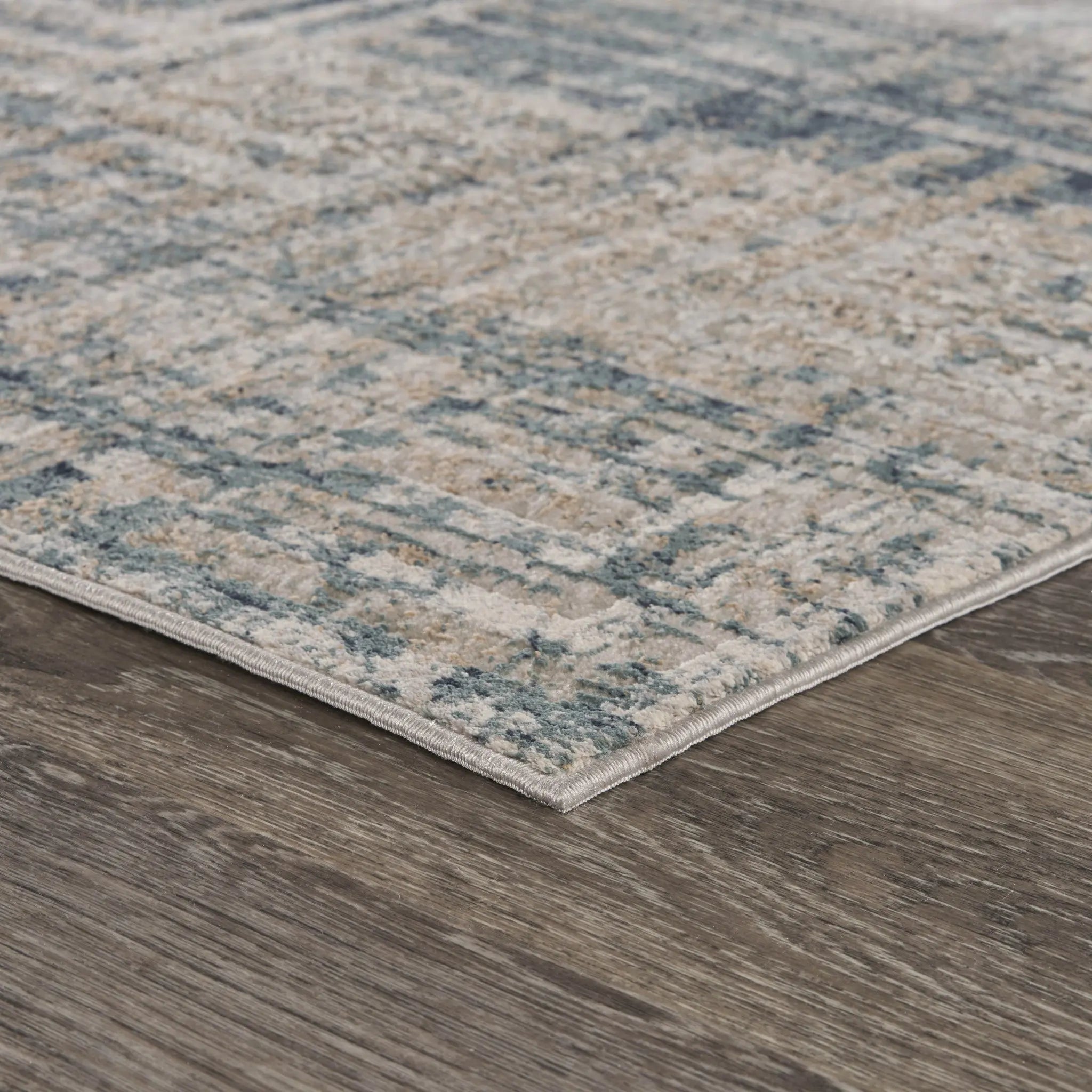 8' X 11' Cream Blue And Ivory Geometric Distressed Stain Resistant Area Rug Homeroots Home Decor