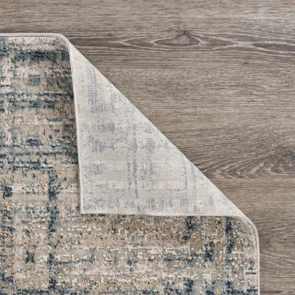 8' X 11' Cream Blue And Ivory Geometric Distressed Stain Resistant Area Rug Homeroots Home Decor