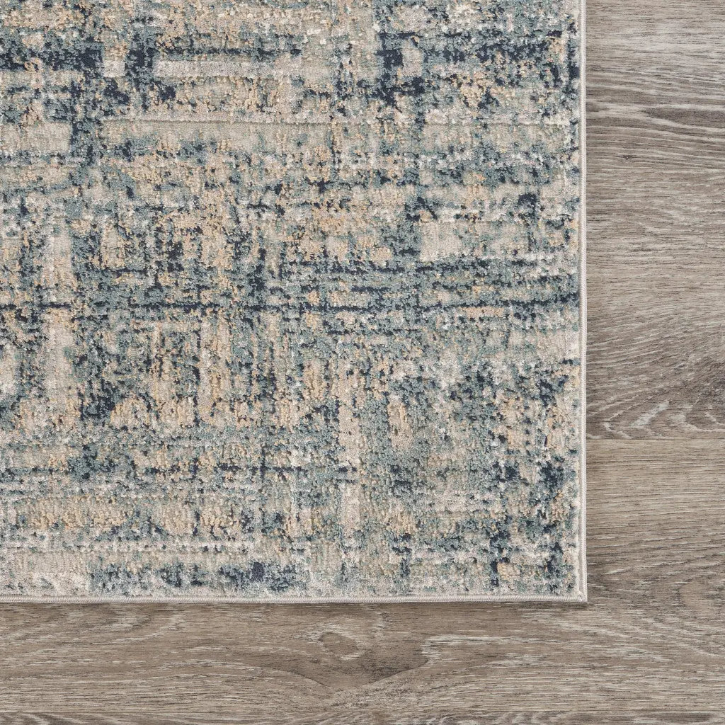 8' X 11' Cream Blue And Ivory Geometric Distressed Stain Resistant Area Rug Homeroots Home Decor