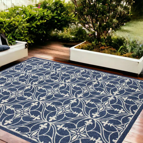 8' X 11' Denim Blue Moroccan Indoor Outdoor Area Rug Homeroots Outdoor