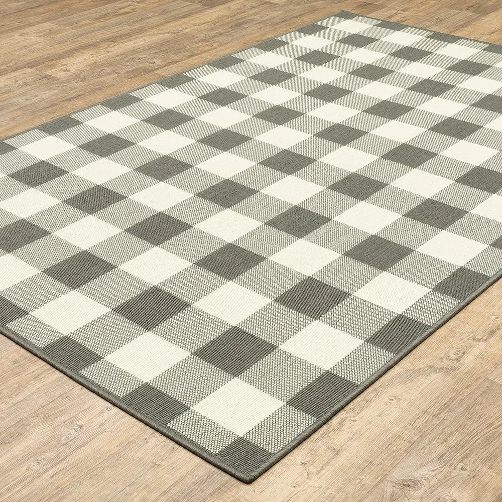 8' X 11' Gray And Ivory Indoor Outdoor Area Rug Homeroots Outdoor