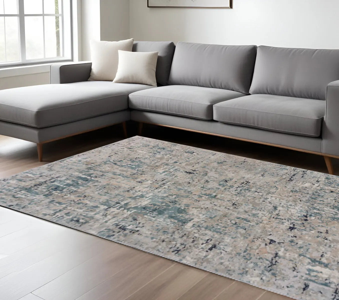 8' X 11' Gray Blue Taupe And Cream Abstract Distressed Stain Resistant Area Rug Homeroots Home Decor