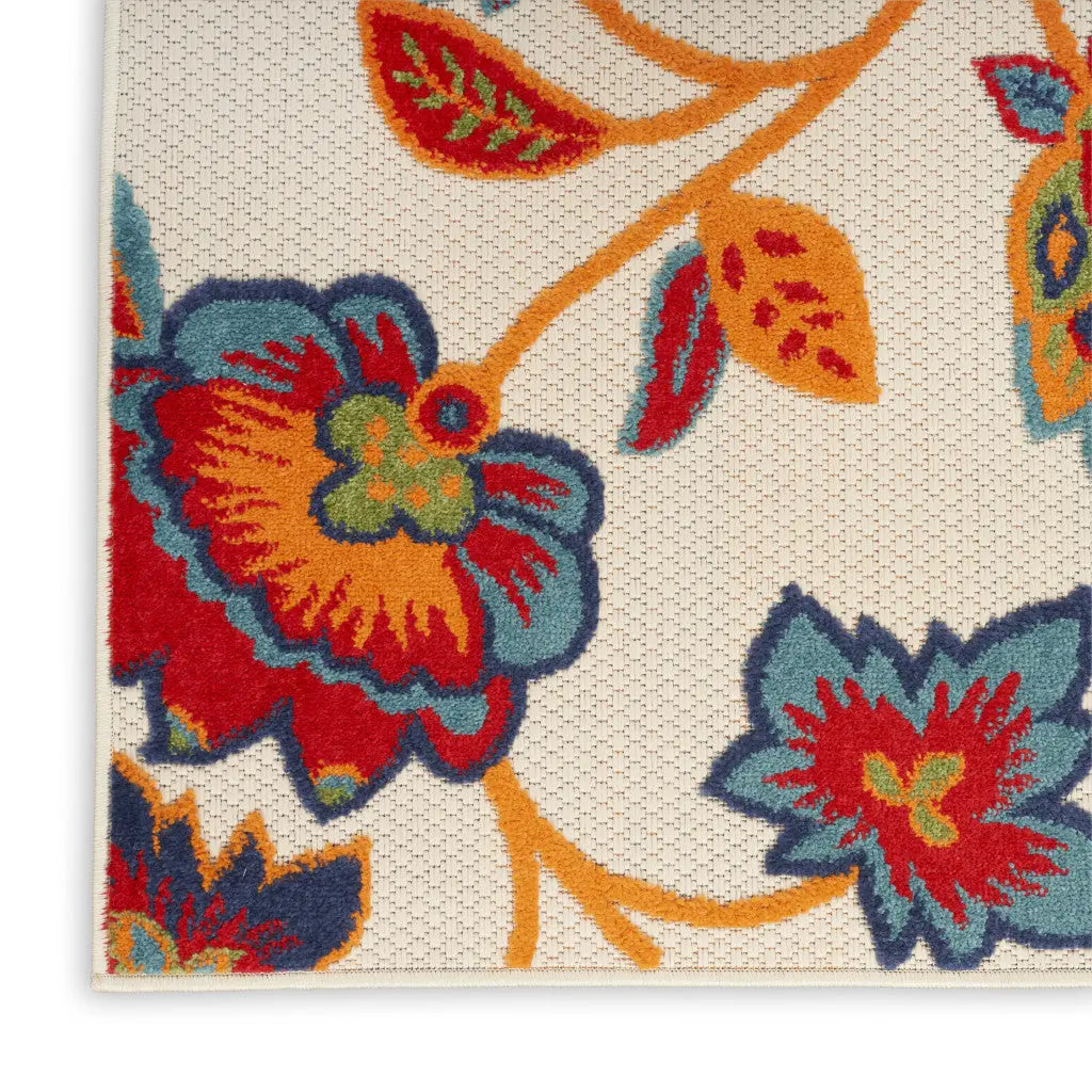 8' X 11' Gray Blue and Orange Floral Non Skid Indoor Outdoor Area Rug Homeroots Outdoor
