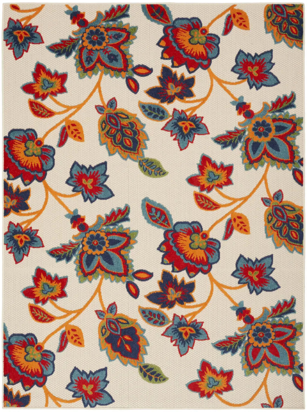 8' X 11' Gray Blue and Orange Floral Non Skid Indoor Outdoor Area Rug Homeroots Outdoor