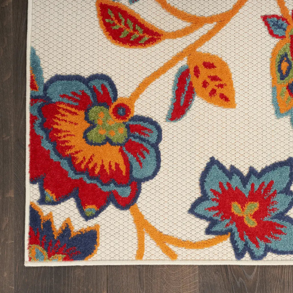8' X 11' Gray Blue and Orange Floral Non Skid Indoor Outdoor Area Rug Homeroots Outdoor