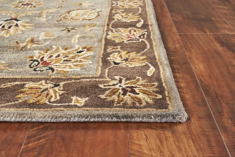 8' X 11' Gray Brown And Ivory New Zealand Lambs Wool Floral Medallion Hand Tufted Area Rug Homeroots Home Decor