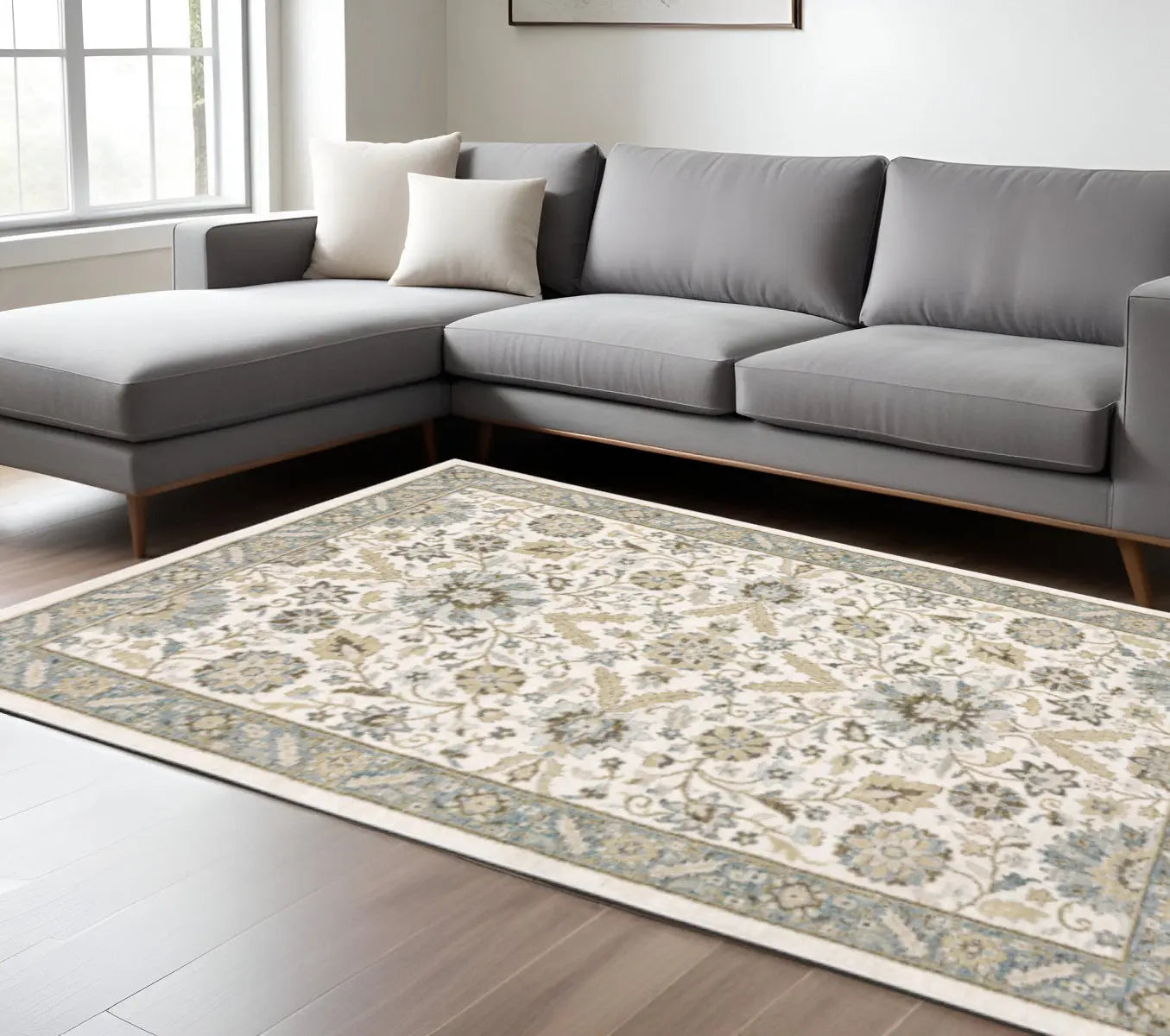 8' X 11' Gray and Ivory Oriental Power Loom Area Rug Homeroots Home Decor