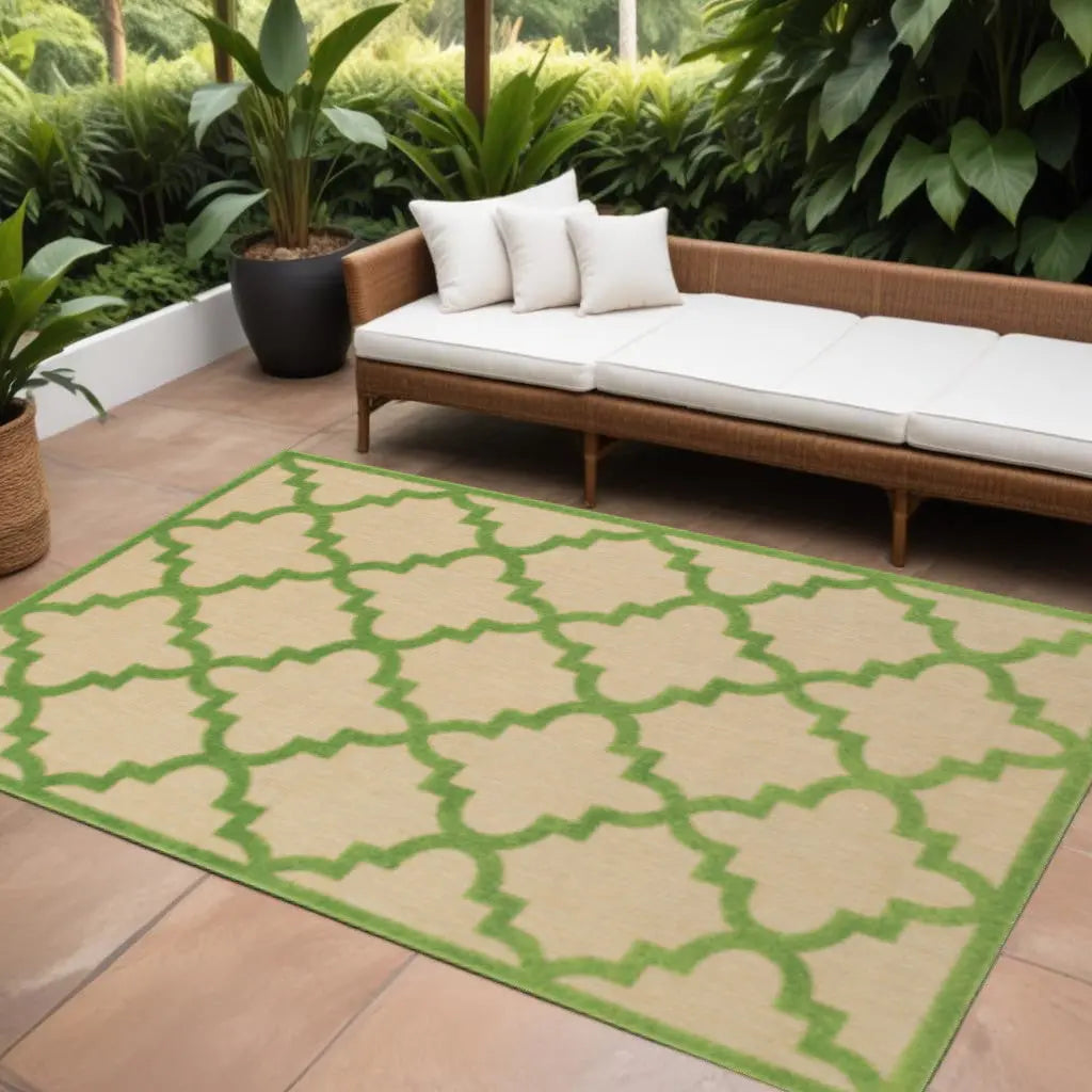 8' X 11' Green Geometric Stain Resistant Indoor Outdoor Area Rug Homeroots Outdoor