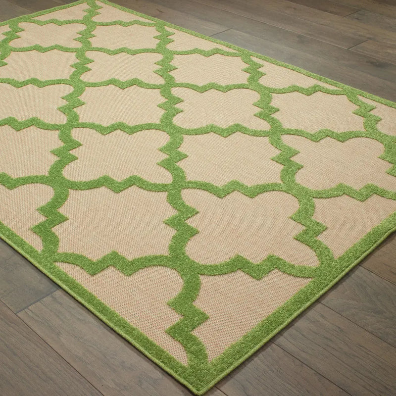 8' X 11' Green Geometric Stain Resistant Indoor Outdoor Area Rug Homeroots Outdoor