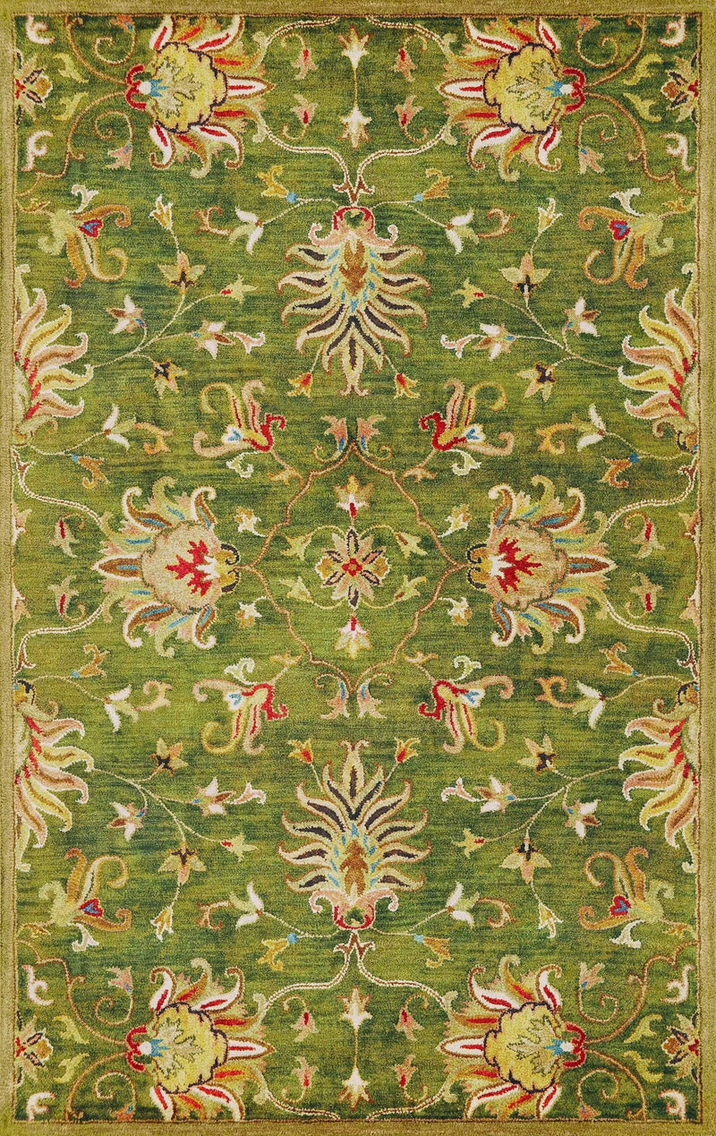 8' X 11' Green Red And Ivory Wool Floral Medallion Hand Tufted Area Rug Homeroots Home Decor