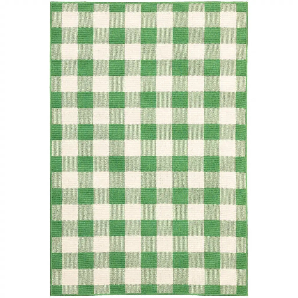 8' X 11' Green and Ivory Geometric Stain Resistant Indoor Outdoor Area Rug Homeroots Outdoor