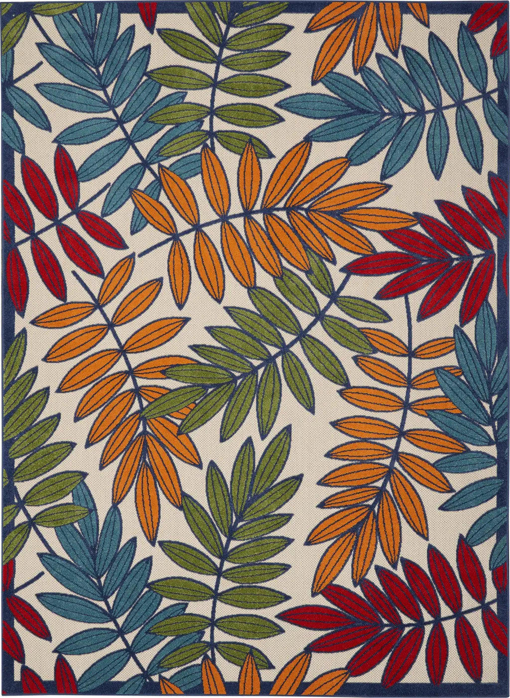 8' X 11' Ivory And Blue Floral Indoor Outdoor Area Rug Homeroots Outdoor