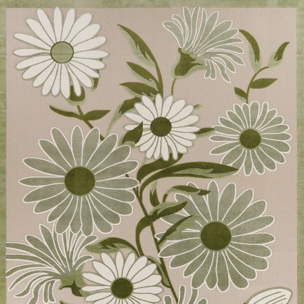 8' X 11' Ivory And Green Floral Indoor Outdoor Area Rug Homeroots Outdoor