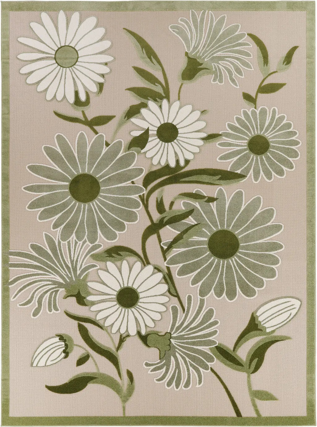 8' X 11' Ivory And Green Floral Indoor Outdoor Area Rug Homeroots Outdoor