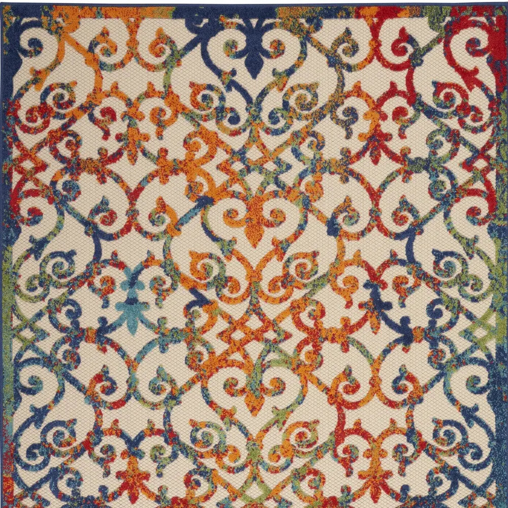 8' X 11' Ivory Blue Orange And Green Trellis Indoor Outdoor Area Rug Homeroots Outdoor
