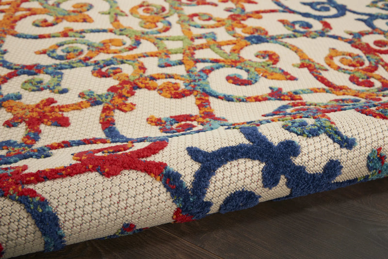 8' X 11' Ivory Blue Orange And Green Trellis Indoor Outdoor Area Rug Homeroots Outdoor