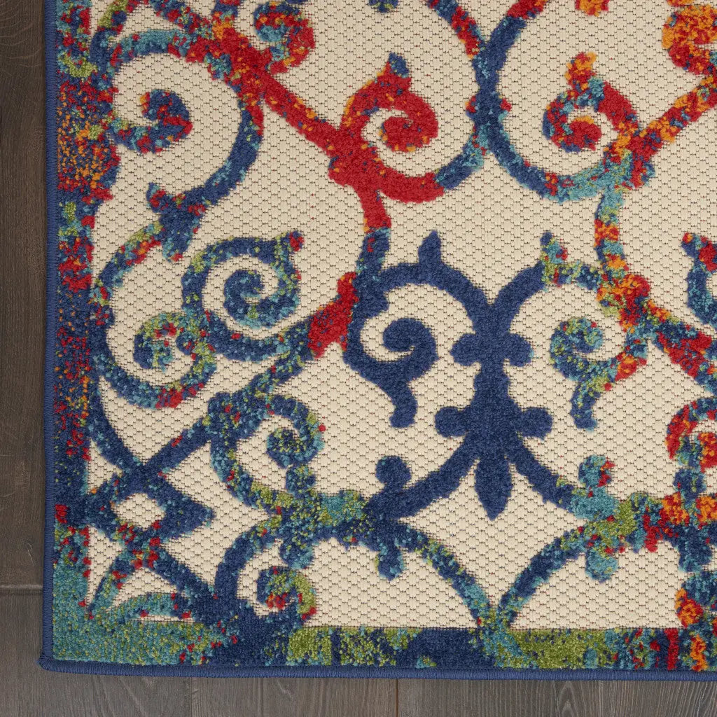 8' X 11' Ivory Blue Orange And Green Trellis Indoor Outdoor Area Rug Homeroots Outdoor
