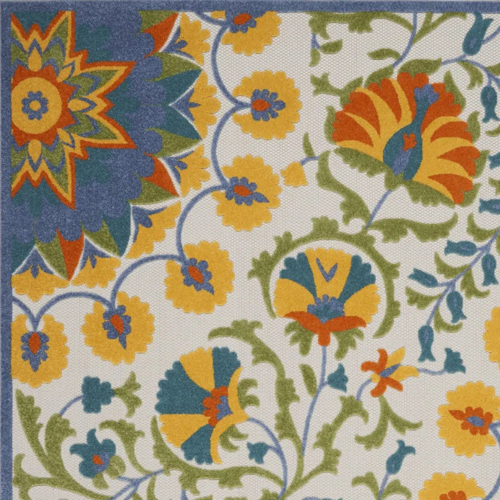 8' X 11' Ivory Blue Yellow And Orange Floral Indoor Outdoor Area Rug Homeroots Outdoor