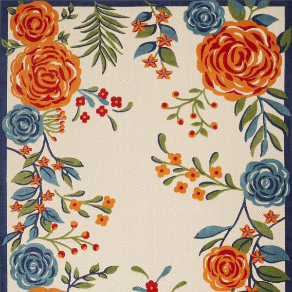8' X 11' Ivory Blue and Orange Floral Non Skid Indoor Outdoor Area Rug Homeroots Outdoor