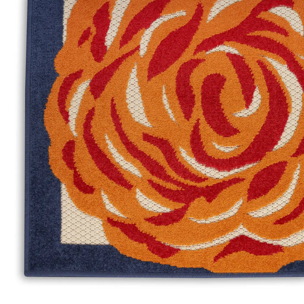 8' X 11' Ivory Blue and Orange Floral Non Skid Indoor Outdoor Area Rug Homeroots Outdoor