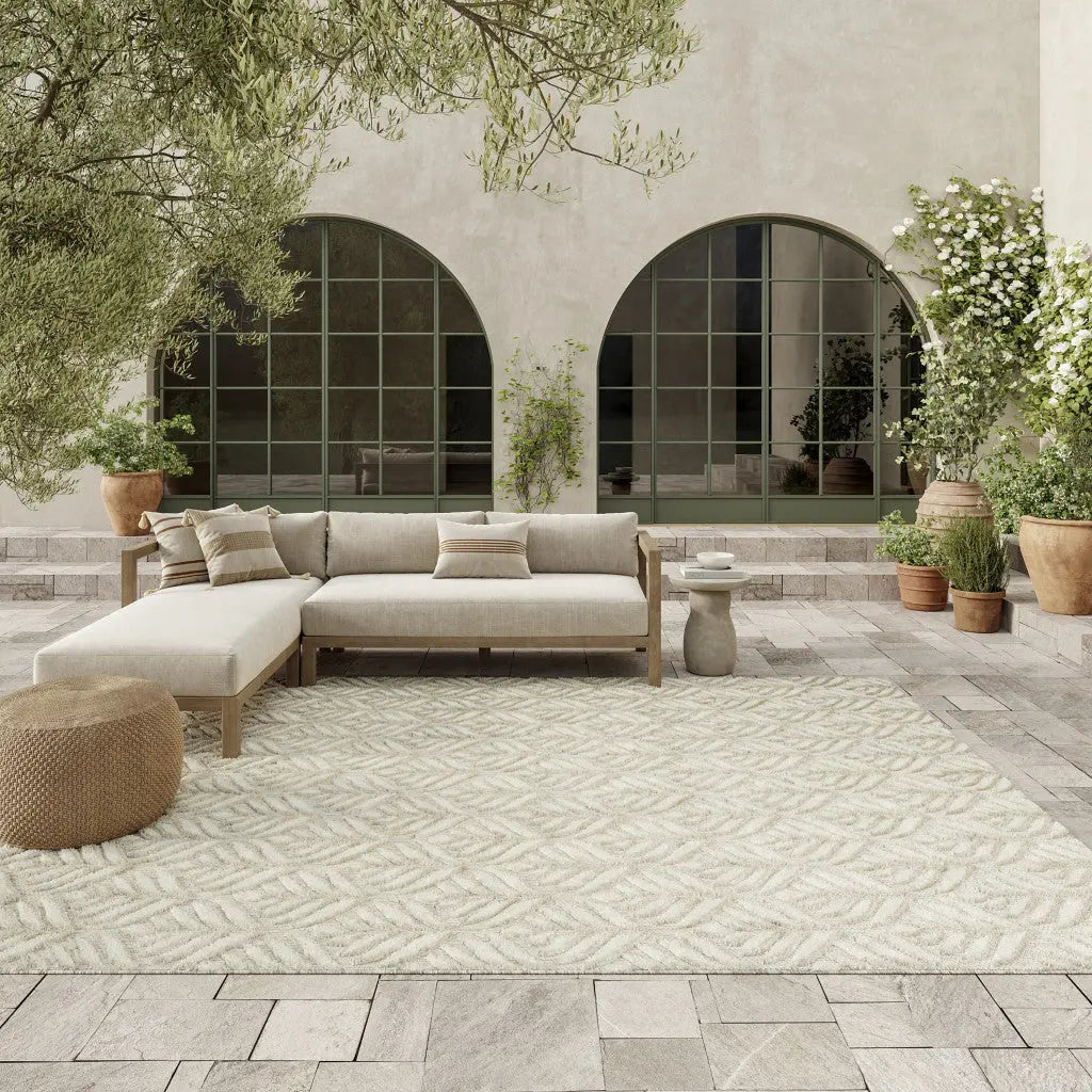 8' X 11' Ivory and Gray Floral Non Skid Indoor Outdoor Area Rug Homeroots Outdoor