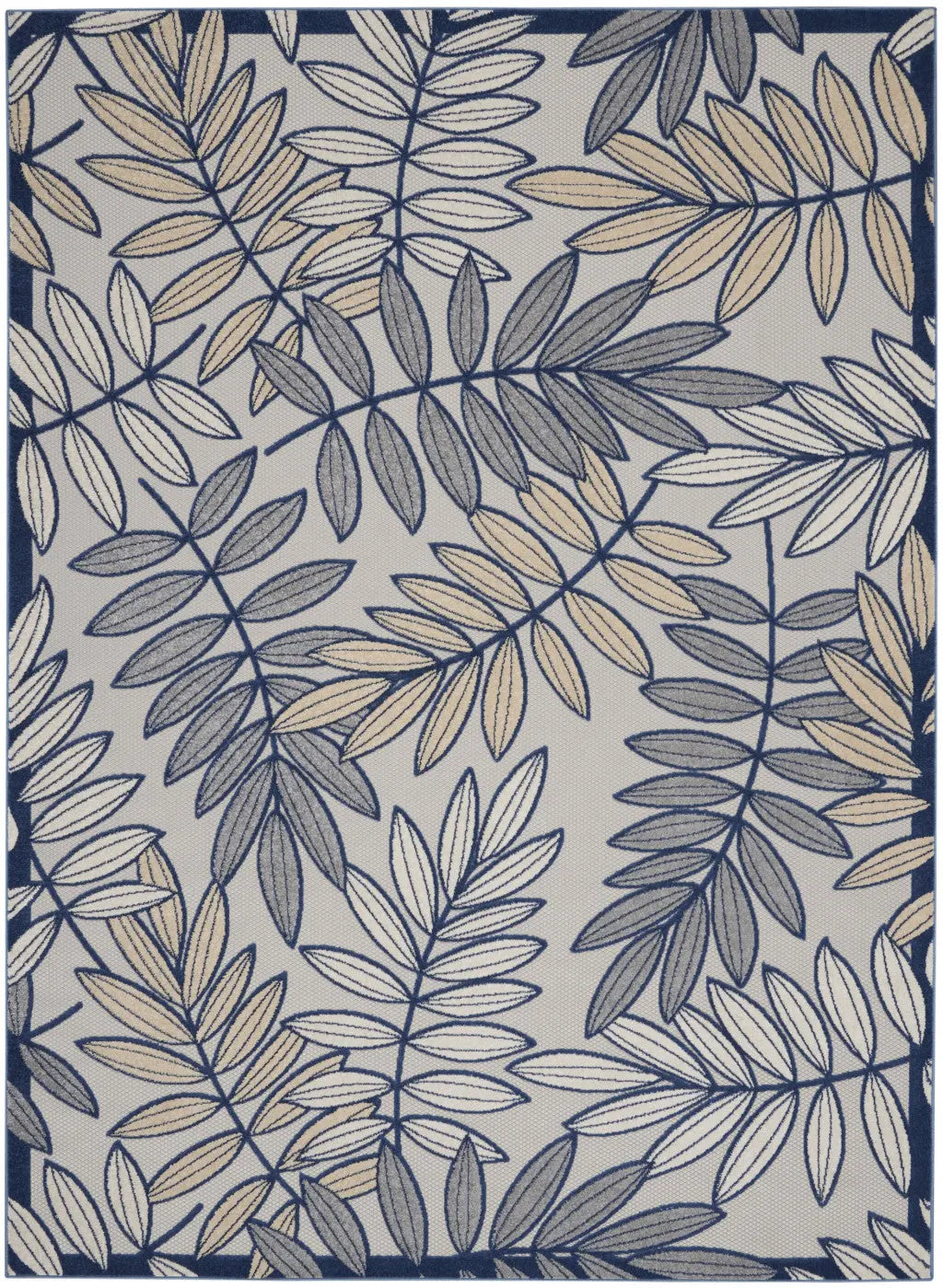 8' X 11' Navy Blue And Ivory Botanical Leaves Indoor Outdoor Area Rug Homeroots Outdoor