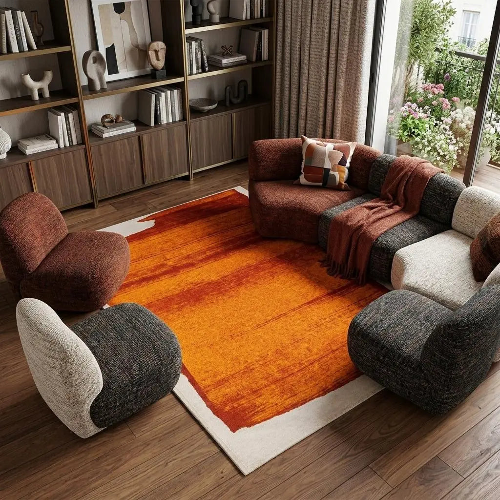 8' X 11' Orange And White Abstract Washable Area Rug With UV Protection Homeroots Home Decor