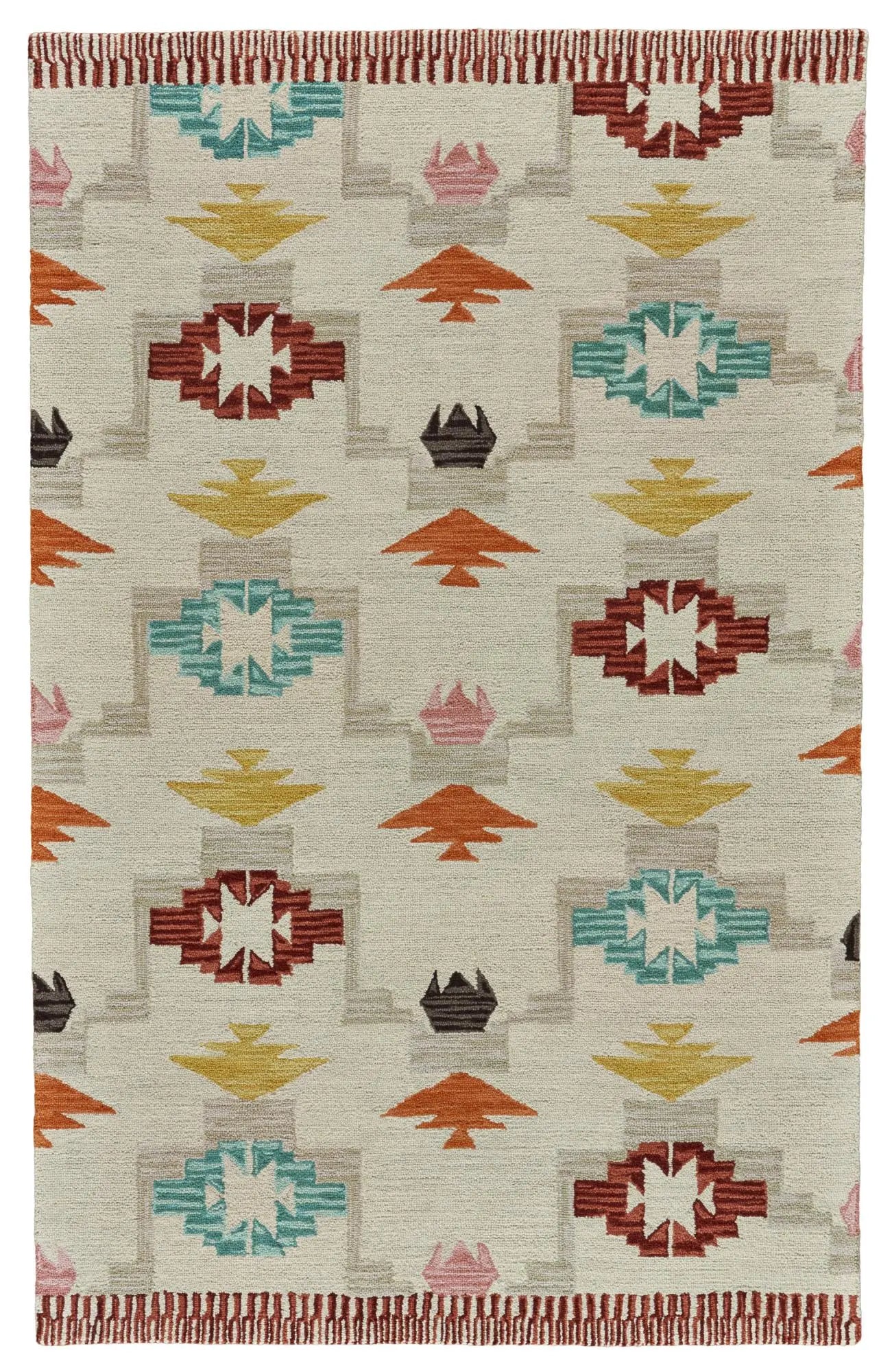 8' X 11' Red And Green Wool Geometric Hand Tufted Area Rug Homeroots Home Decor