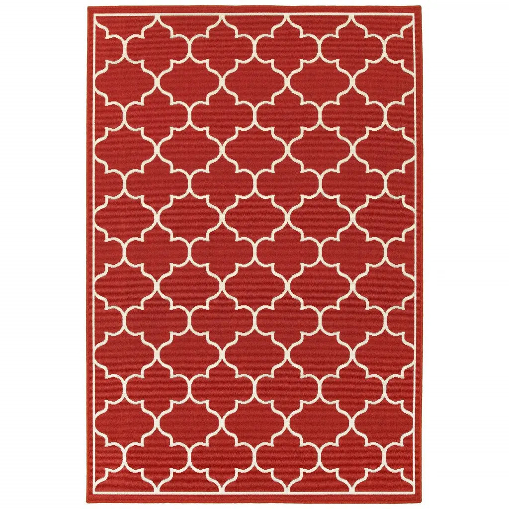 8' X 11' Red And Ivory Indoor Outdoor Area Rug Homeroots Outdoor