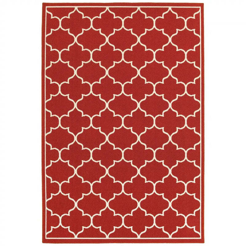 8' X 11' Red And Ivory Indoor Outdoor Area Rug Homeroots Outdoor