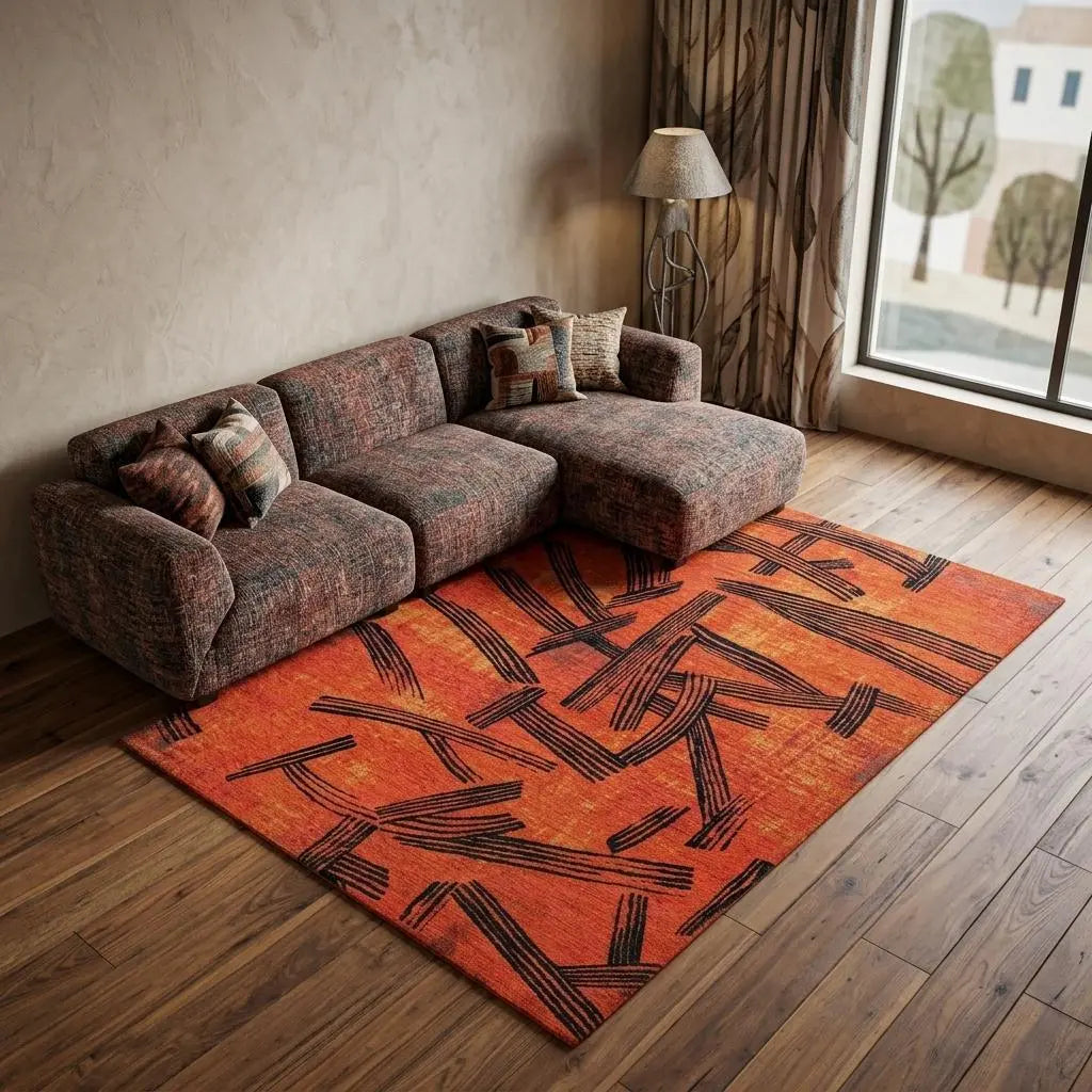 8' X 11' Red And White Abstract Washable Area Rug With UV Protection Homeroots Home Decor