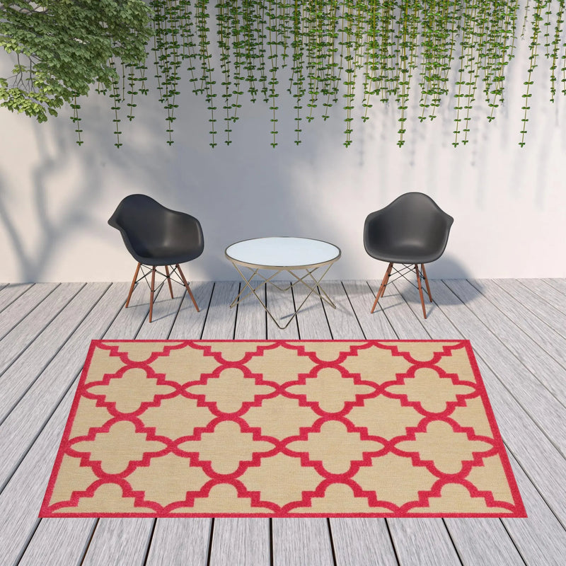 8' X 11' Red Geometric Stain Resistant Indoor Outdoor Area Rug Homeroots Outdoor