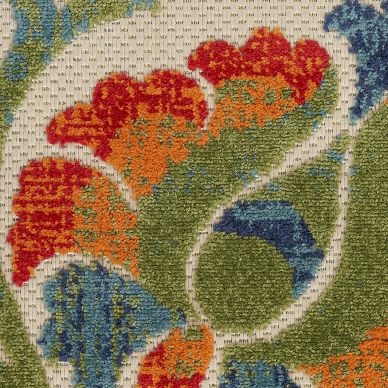 8' X 11' Red Gold Teal Blue And Green Floral Indoor Outdoor Area Rug Homeroots Outdoor