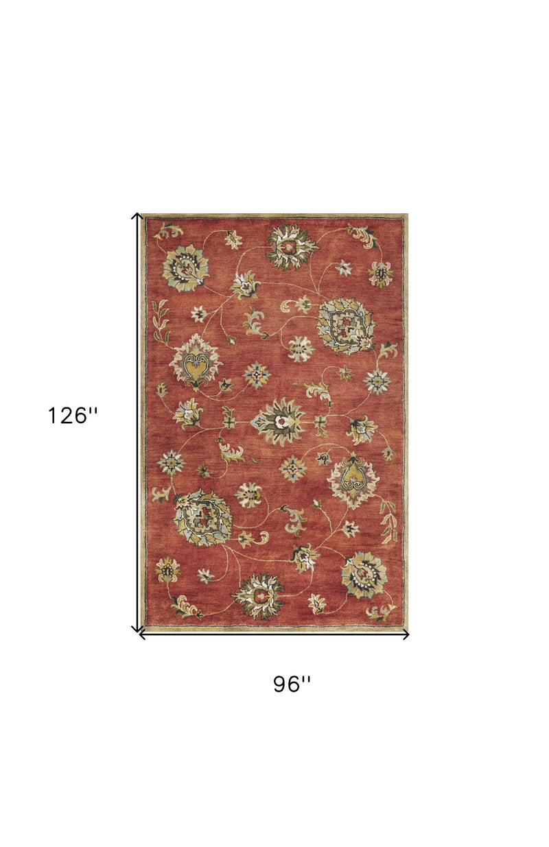 8' X 11' Sienna Gold And Green New Zealand Lambs Wool Floral Vines Hand Tufted Area Rug Homeroots Home Decor