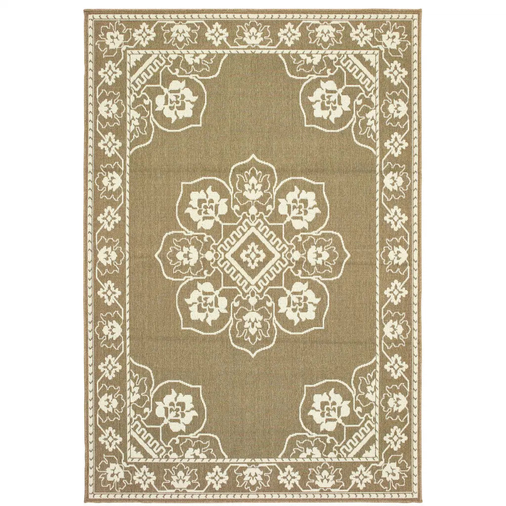 8' X 11' Tan Oriental Stain Resistant Indoor Outdoor Area Rug Homeroots Outdoor