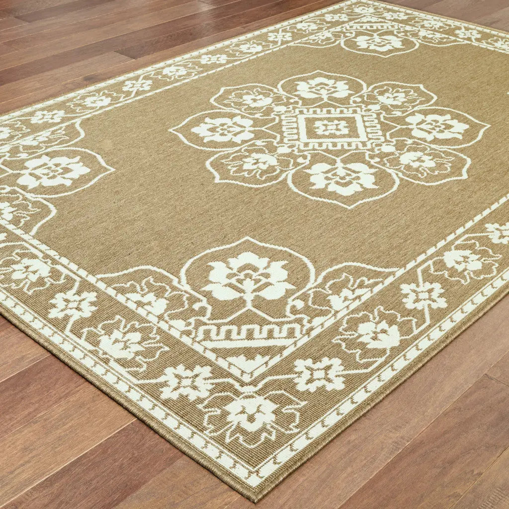 8' X 11' Tan Oriental Stain Resistant Indoor Outdoor Area Rug Homeroots Outdoor