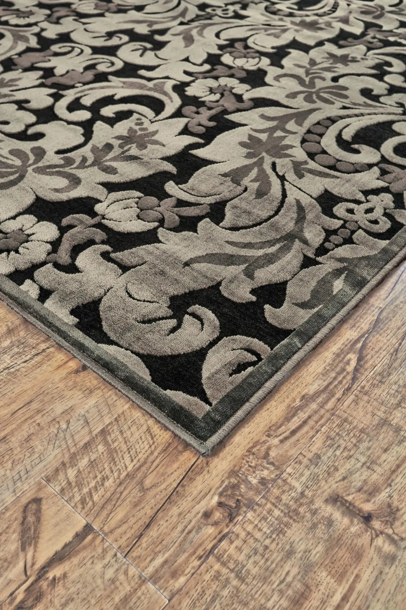 8' X 11' Taupe Black And Gray Floral Area Rug Homeroots Home Decor