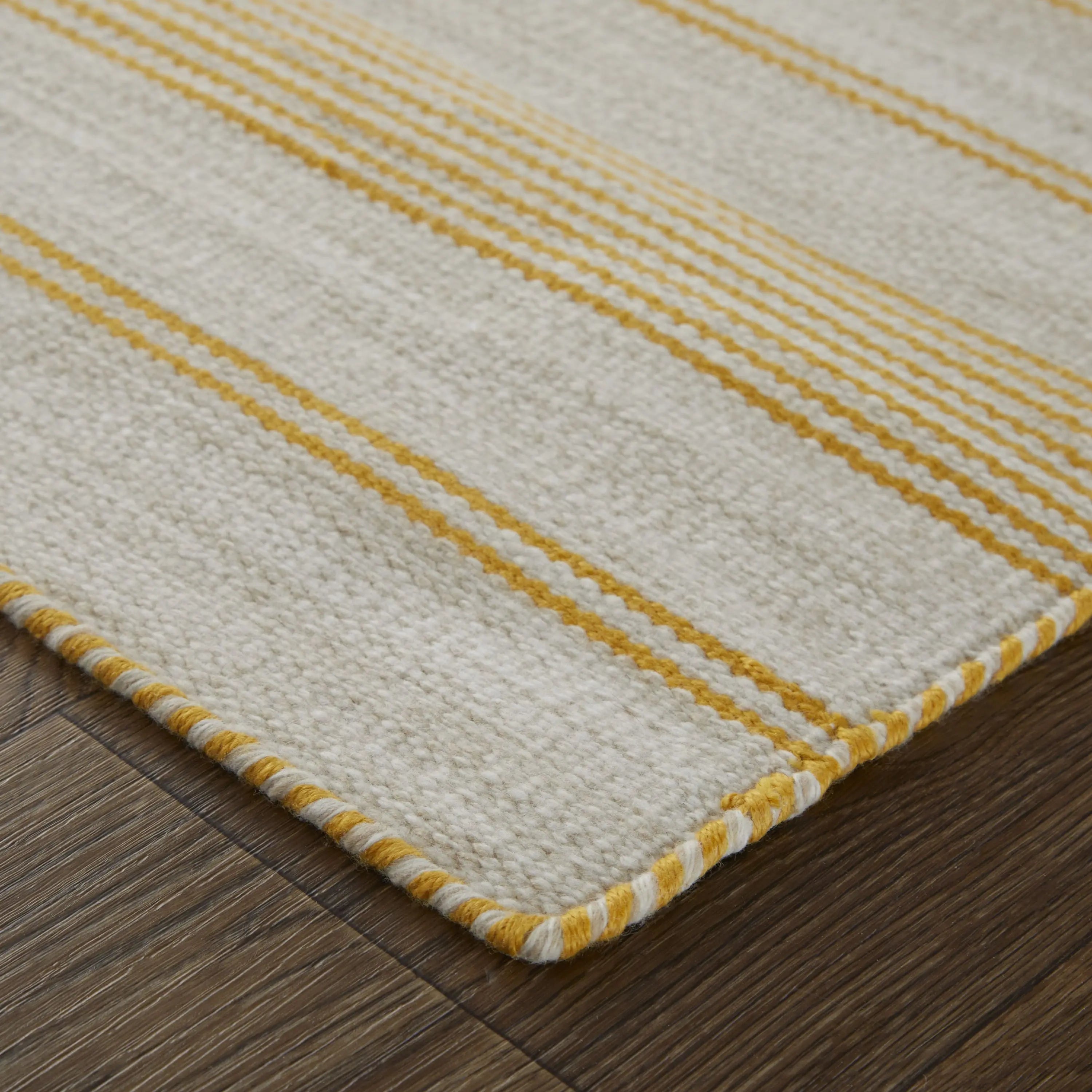 8' X 11' Yellow and Ivory Striped Hand Woven Area Rug Homeroots Outdoor