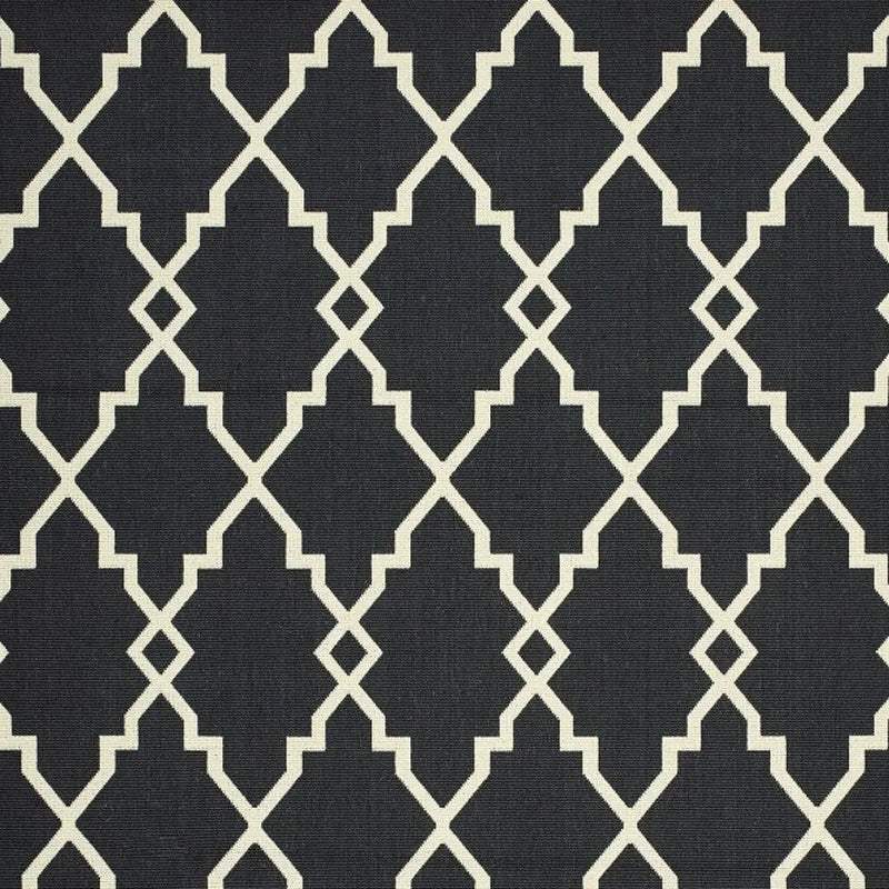 8' X 13' Black And Ivory Indoor Outdoor Area Rug Homeroots Outdoor