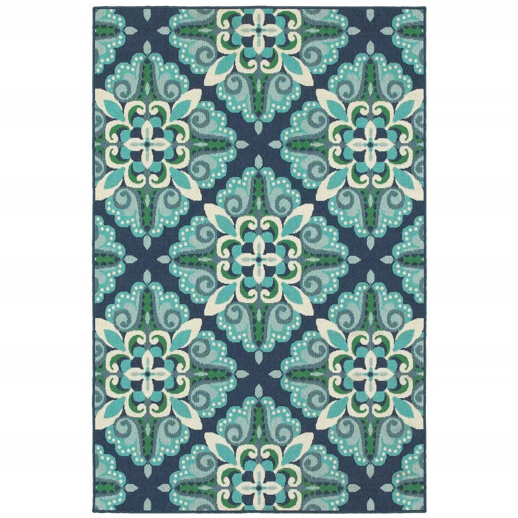 8' X 13' Blue And Green Indoor Outdoor Area Rug Homeroots Outdoor
