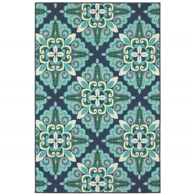 8' X 13' Blue And Green Indoor Outdoor Area Rug Homeroots Outdoor